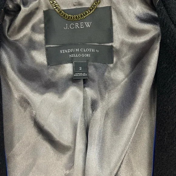 J.Crew Stadium Cloth Nello Gori Wool Coat Black Zip Front Size 2 Classic Luxury - Picture 9 of 12